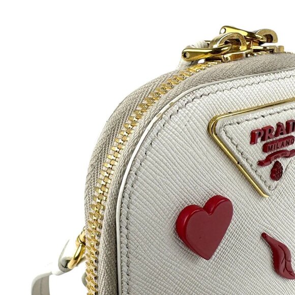 PRADA Crossbody Shoulder Bag Phone Holder Pouch Off White/Red Leather - Picture 4 of 13